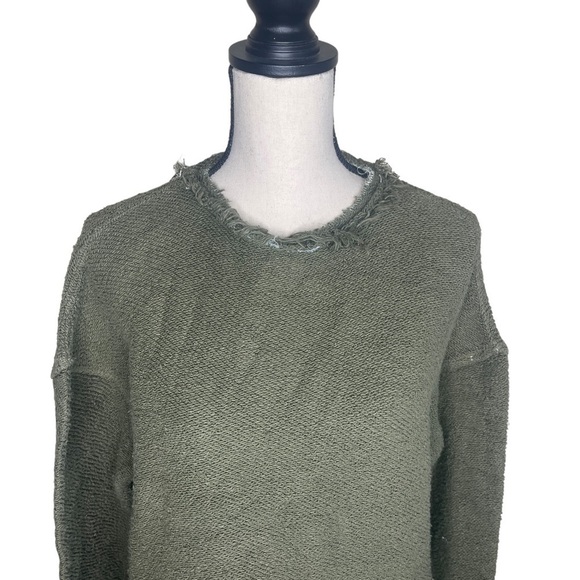 Simon Miller Army Green Terry Cloth Raw Edge Cropped Sweatshirt - Picture 7 of 9